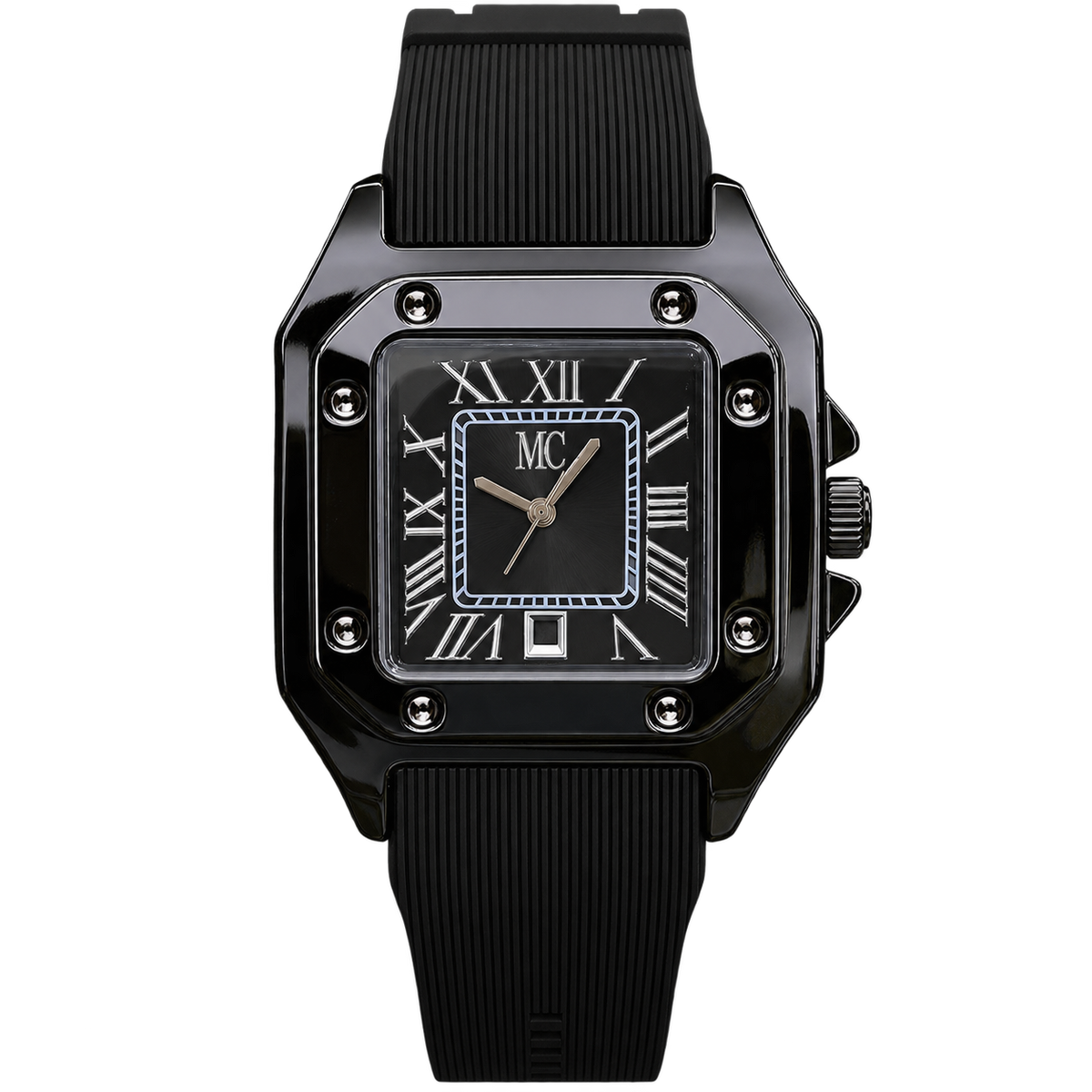 Classic Square Case Men's Watch – Black Rubber Strap