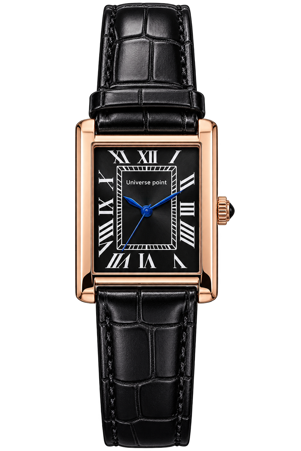 Classic Tank Square Watch – Roman Numeral Dial with Croc-Embossed Leather Strap