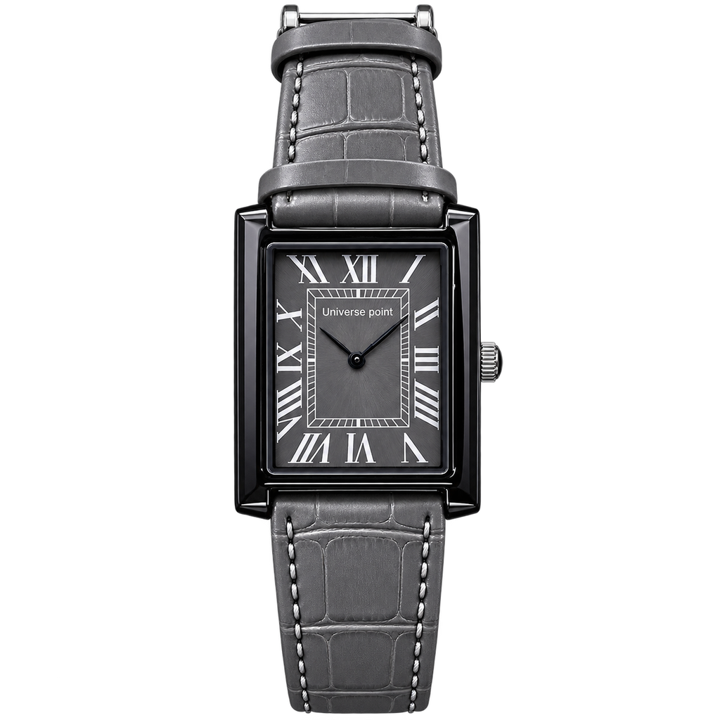 Classic Tank Square Watch – Roman Numeral Dial with Croc-Embossed Leather Strap