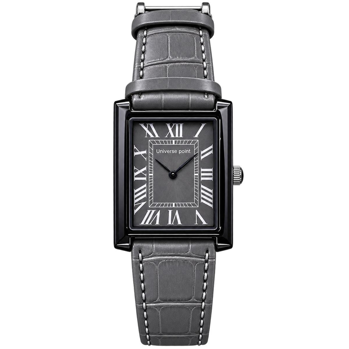 Classic Tank Square Watch – Roman Numeral Dial with Croc-Embossed Leather Strap