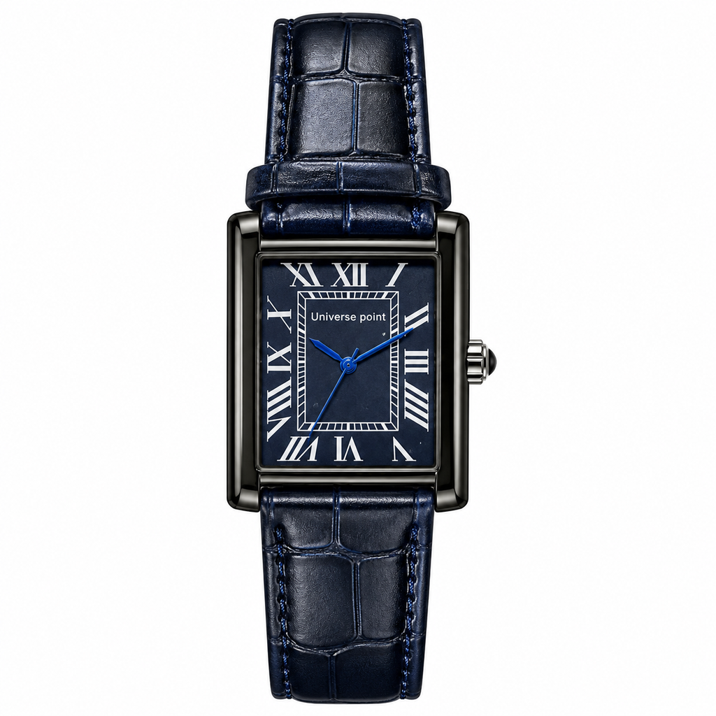 Classic Tank Square Watch – Roman Numeral Dial with Croc-Embossed Leather Strap