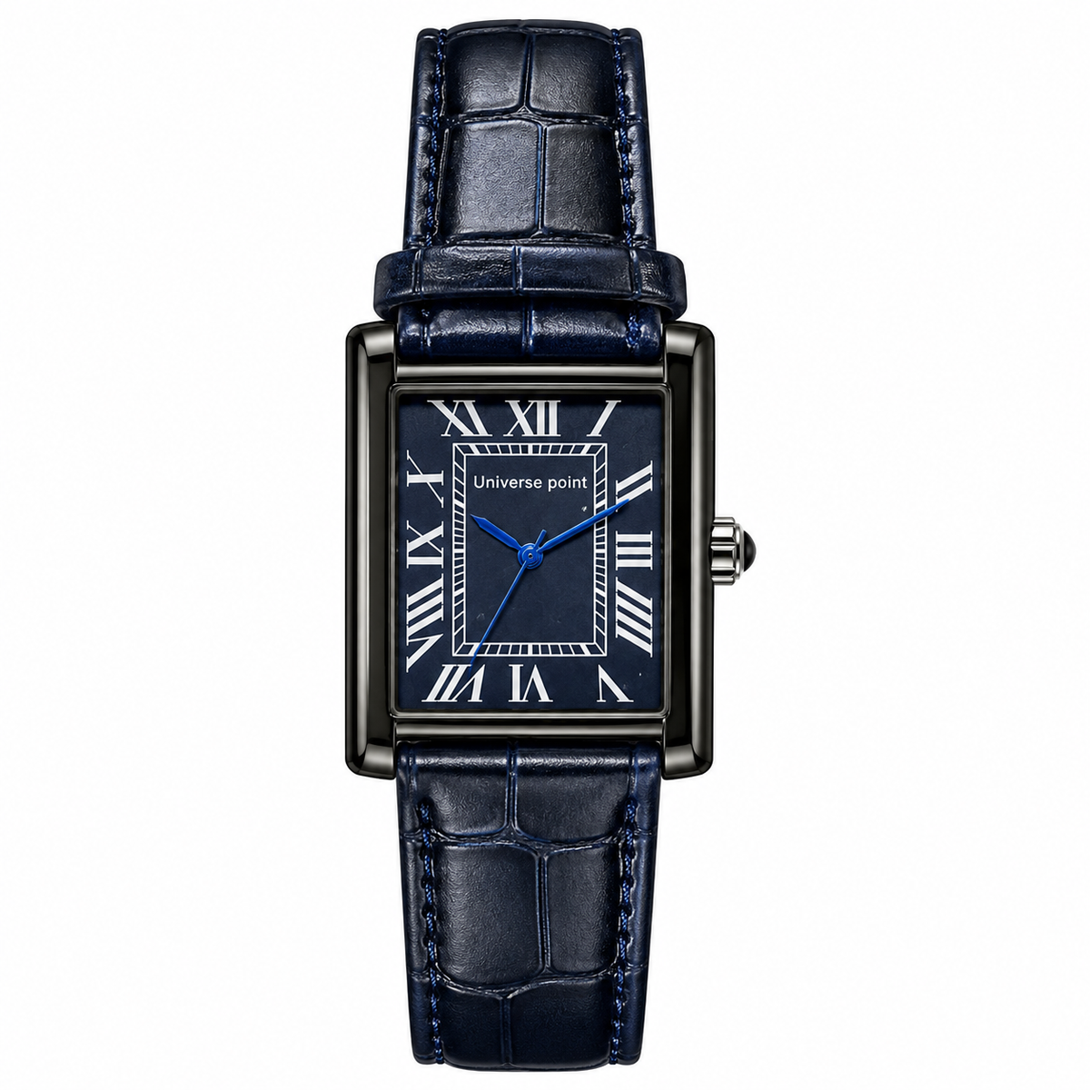 Classic Tank Square Watch – Roman Numeral Dial with Croc-Embossed Leather Strap