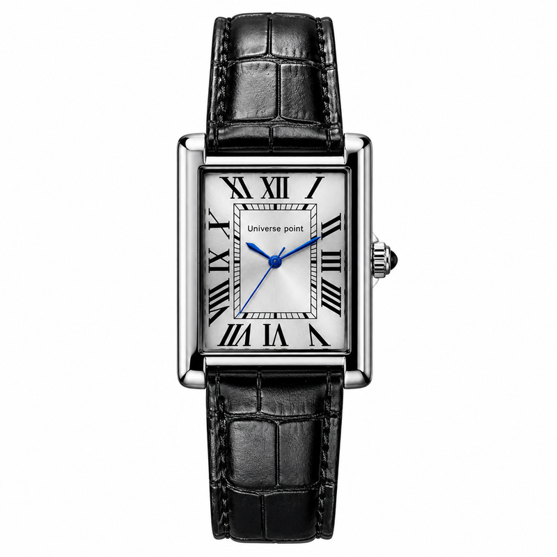 Classic Tank Square Watch – Roman Numeral Dial with Croc-Embossed Leather Strap