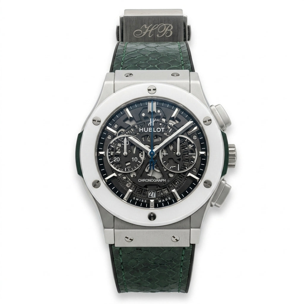 Aero Skeleton Chronograph Watch – Green Strap & Titanium