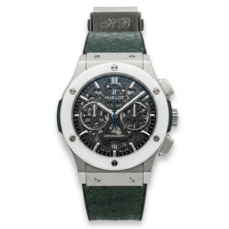 Aero Skeleton Chronograph Watch – Green Strap & Titanium