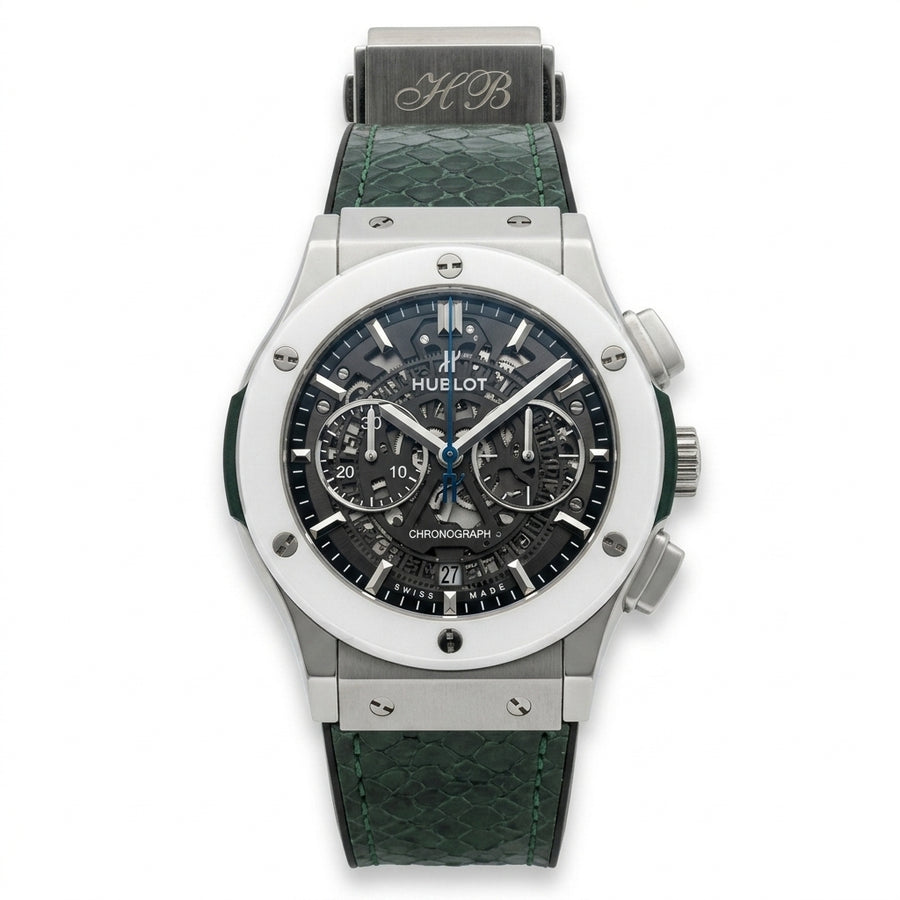 Aero Skeleton Chronograph Watch – Green Strap & Titanium