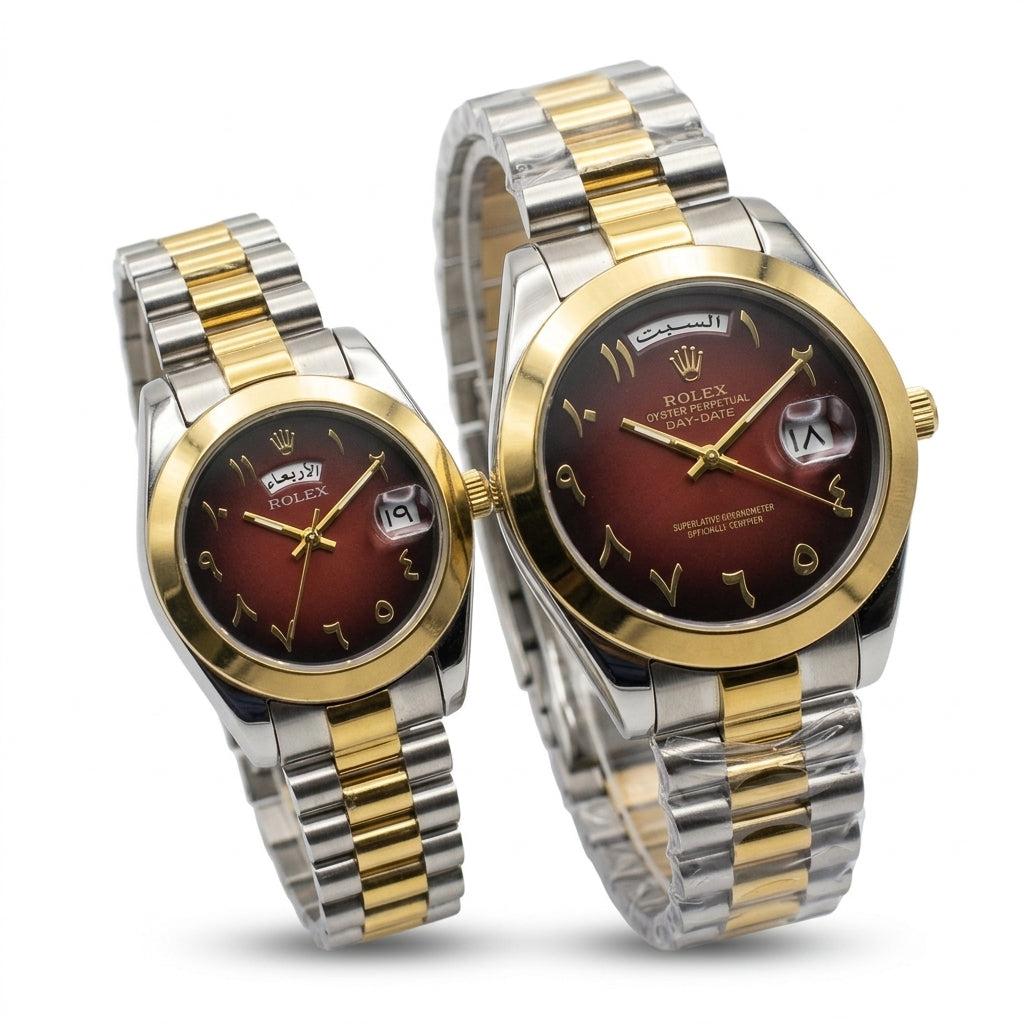 Arabic Dial Couple Watch – Two-Tone Gold & Silver