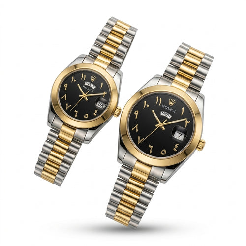 Arabic Dial Couple Watch – Two-Tone Gold & Silver